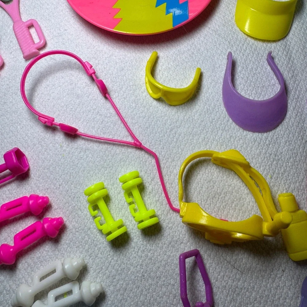 Vintage Doll‎ Sports Fitness Accessory Lot Neon Tennis Weights Scuba Visors 90s